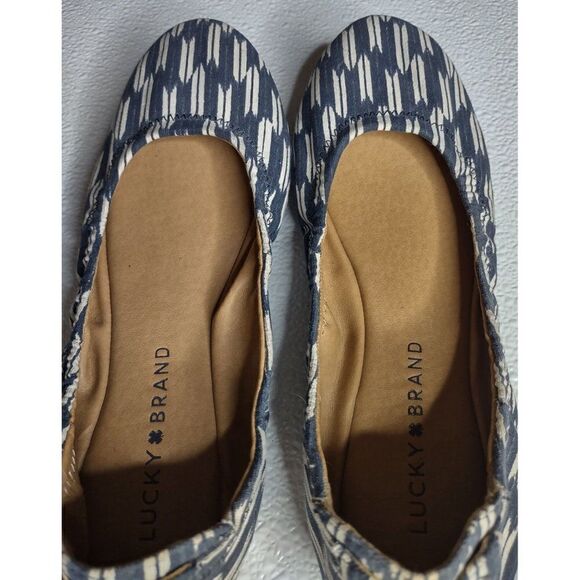 Lucky Brand Echo 3 Navy Blue and White Ballet Flats Size 7.5M - Picture 8 of 12